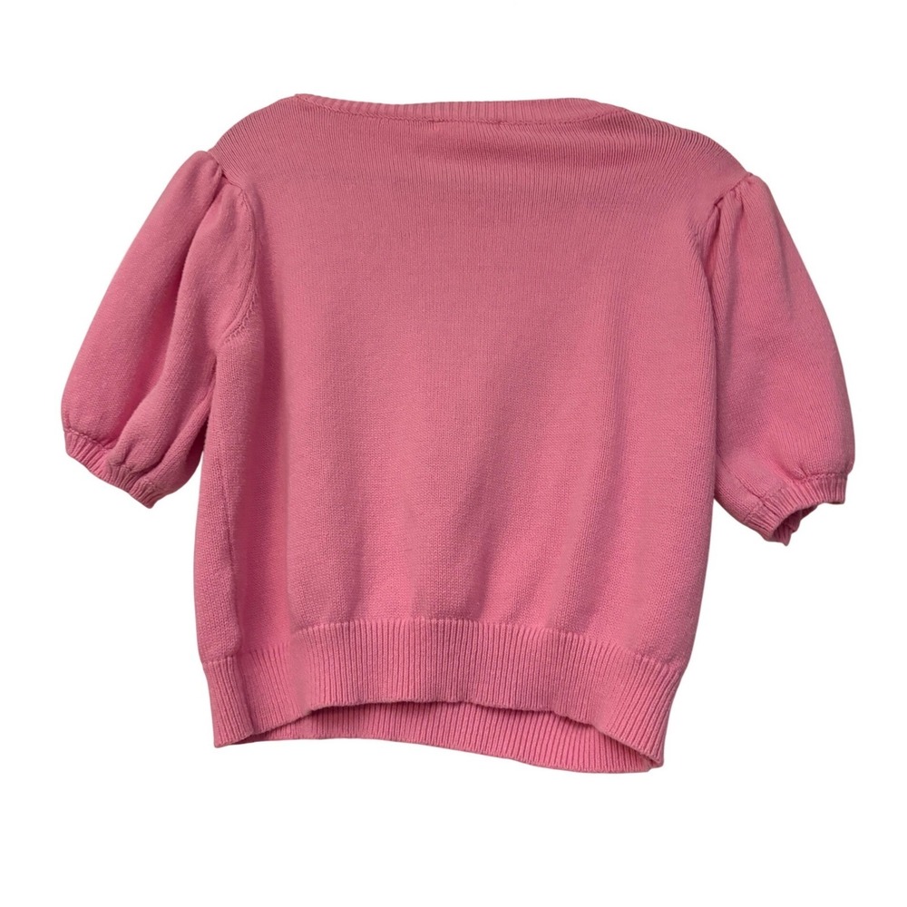 Lalavon Pink Bow V-Neck Puff Sleeve Knit Sweater Top Womens Large ILT3706 - Picture 6 of 6